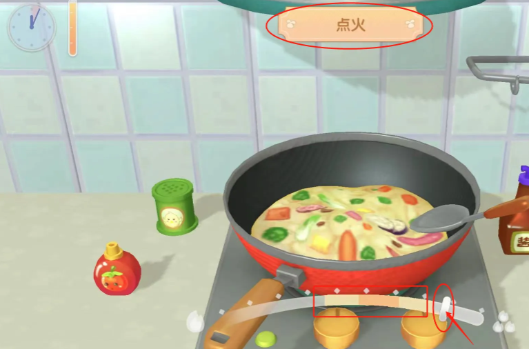 摩尔庄园炒锅怎么开火